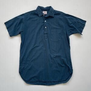 Vtg 60s HATHAWAY Blue Striped Collared Henley Mens Shirt / Club Shirt Mod Retro